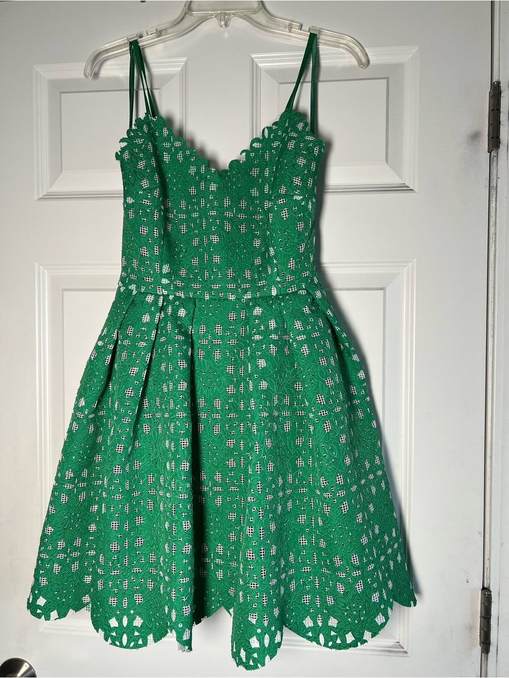 Green Lace Mini Dress with Scallop Hem - Women